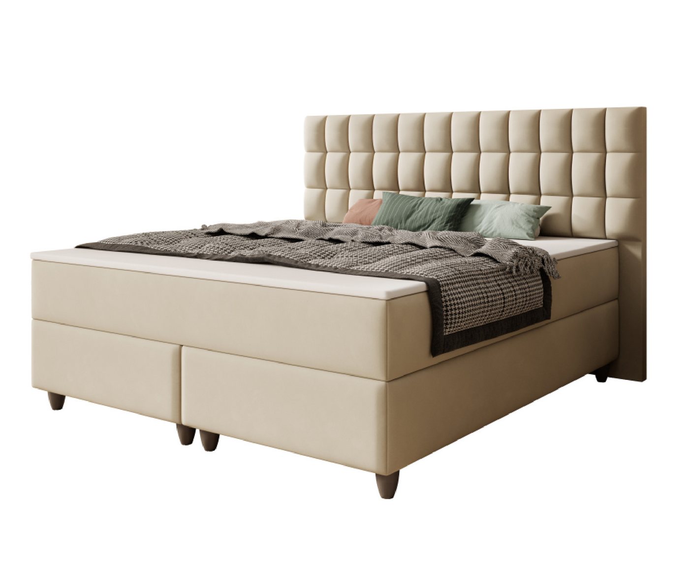interbed Boxspringbett Wien 180x200cm Samtstoff TFK (Boxspringbett, schlafbett mit matratze 180x200, bett 180x200 boxspringbett), inklusive Matratzen und Topper von interbed