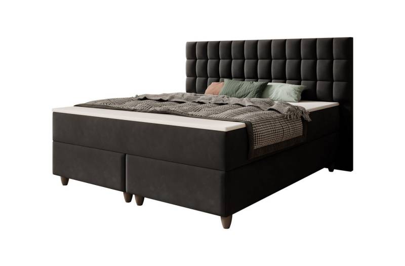 interbed Boxspringbett Wien 180x200cm Samtstoff TFK (Boxspringbett, schlafbett mit matratze 180x200, bett 180x200 boxspringbett), inklusive Matratzen und Topper von interbed