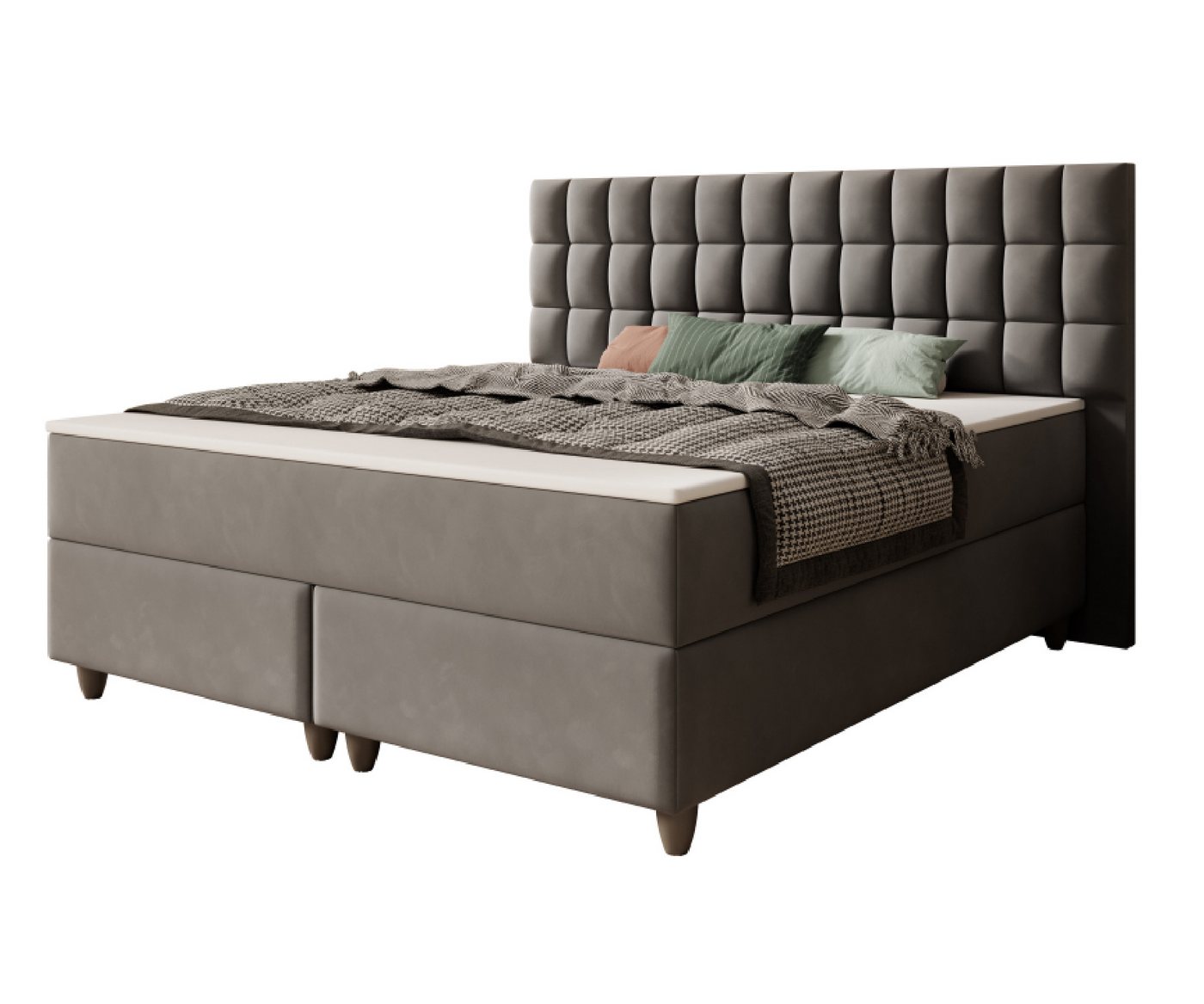 interbed Boxspringbett Wien 180x200cm Samtstoff TFK (Boxspringbett, schlafbett mit matratze 180x200, bett 180x200 boxspringbett), inklusive Matratzen und Topper von interbed