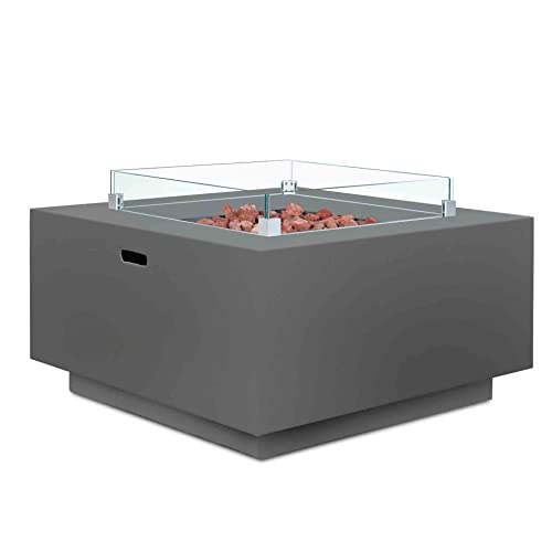 intergrill Gasfeuerstelle Designer Fire Pit | 91,5 x 91,5 x 66 cm | Quadratischer Feuertisch mit Lavasteinen und Glas in Steinoptik für Garten von intergrill