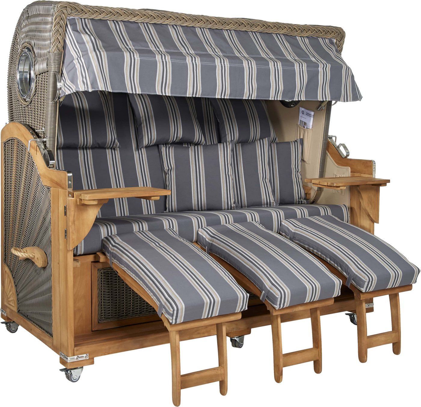 intergrill Strandkorb Premium Pazifik XXL Grau-Gestreift, BxTxH: 185x95x170 cm, Strandkorb von intergrill