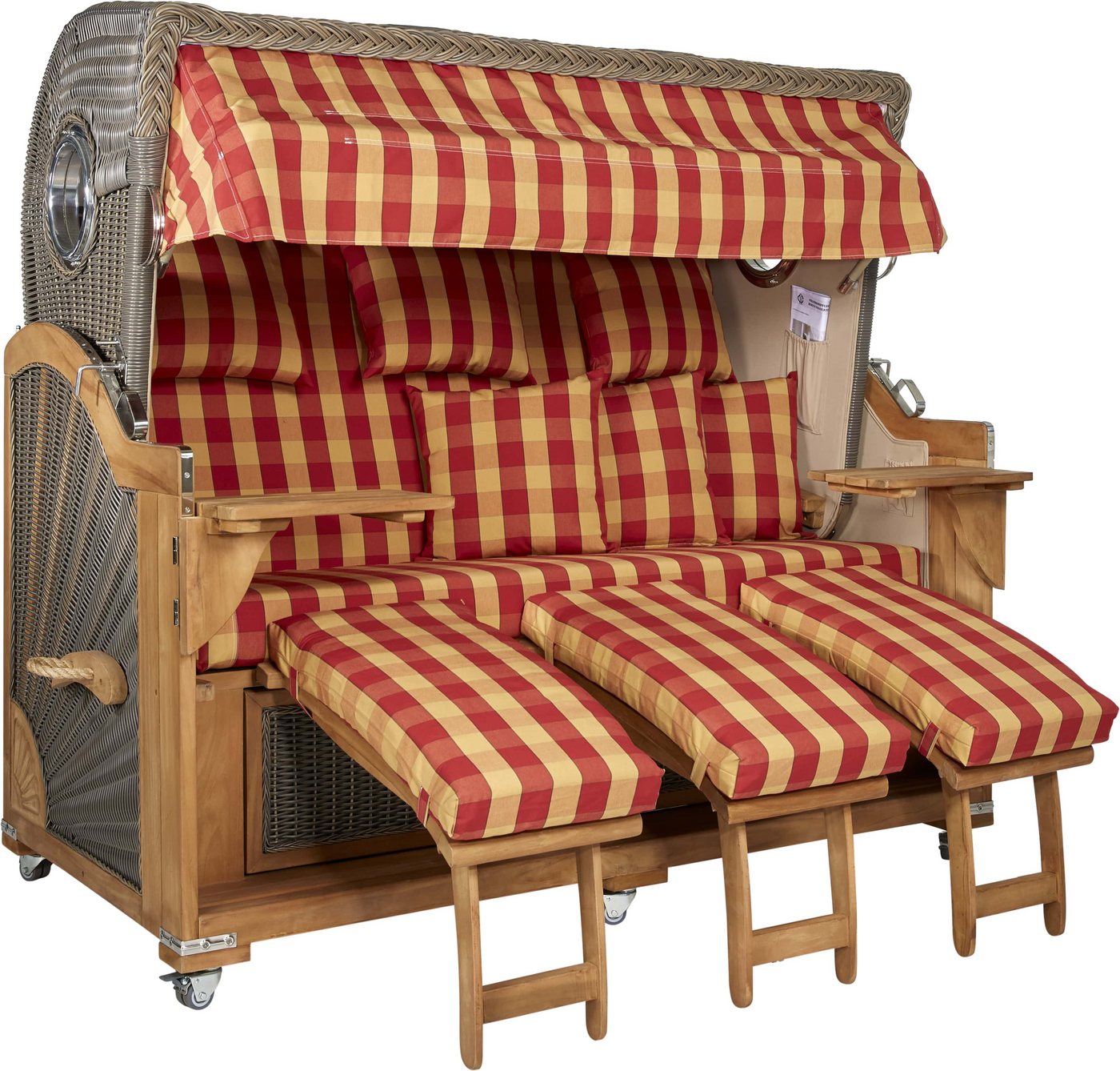 intergrill Strandkorb Premium Pazifik XXL Rot-Kariert, BxTxH: 185x95x170 cm, Strandkorb von intergrill