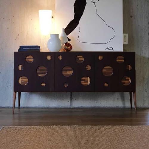 Italienisches Mid-Century Modernes Sideboard mit kreisförmigen Ausschnitten, Walnussholz Credenza mit konischen Beinen, moderner Aufbewahrungsschrank von interoknack