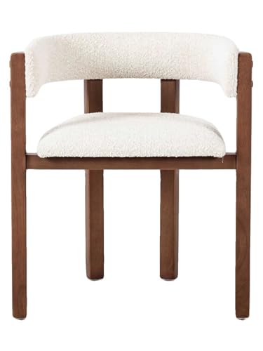 Nordic Wabi-Sabi Esszimmerstuhl mit Boucle-Polsterung, Massivholzrahmen, Akzentstuhl mit gebogener Rückenlehne, Hotel- und Café-Empfangsstuhl in Cremeweiß Nordic Wabi-Sabi Esszimmerstuhl mit Boucle-Polsterung, Massivholzrahmen, Akzentstuhl mit gebogener Rückenlehne, Hotel- und Café-Empfangsstuhl in Cremeweiß von interoknack