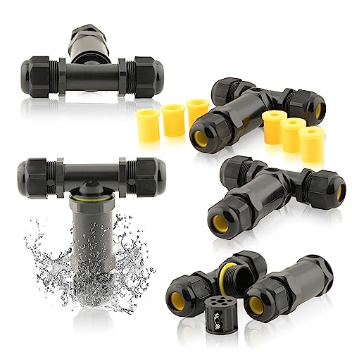 5 Stk. Kabelverbinder wasserdicht 24A 450V AC 4-polig | M25 Kabelquerschnitte: 4-14mm | Drei Öffnungen | IP68 | T Stück 4m Wassertiefe geprüft VDE & CE Dosenmuffe Erdkabel Verbindungsmuffe Schwarz 5 Stk. Kabelverbinder wasserdicht 24A 450V AC 4-polig | M25 Kabelquerschnitte: 4-14mm | Drei Öffnungen | IP68 | T Stück 4m Wassertiefe geprüft VDE & CE Dosenmuffe Erdkabel Verbindungsmuffe Schwarz von intratec 100% Shopping