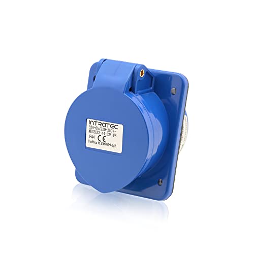 Intratec CEE Starkstrom Einbausteckdose schräg, 32 A, 3-polig – Industriestecker für Innen- und Außenbereich, Einspeisesteckdose IP44, 230 V, SB, RoHS, Reach, Blau/Grau von intratec 100% Shopping