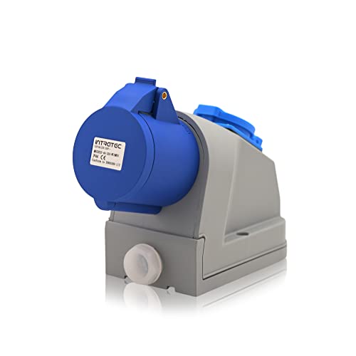 CEE-Kraftstrom-Wandsteckdose COMBO 32A 230V 6h IP44 3-polig (2P+E) Blau/Grau Industrie- & Mehrphasenstecker Rundstecker von intratec 100% Shopping