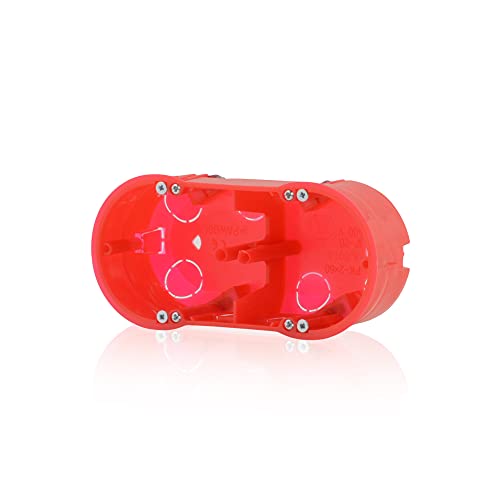 Gerätedose Halogenfreie Verbindungsdose Doppel Verteilerdose 2fach Hohlwanddose Fräsloch 68mm Höhe 46mm IP30 850°C, Rot für Gibskarton-Platten & Holzwände, Inkl. "Pfoten" (Schrauben) von intratec 100% Shopping