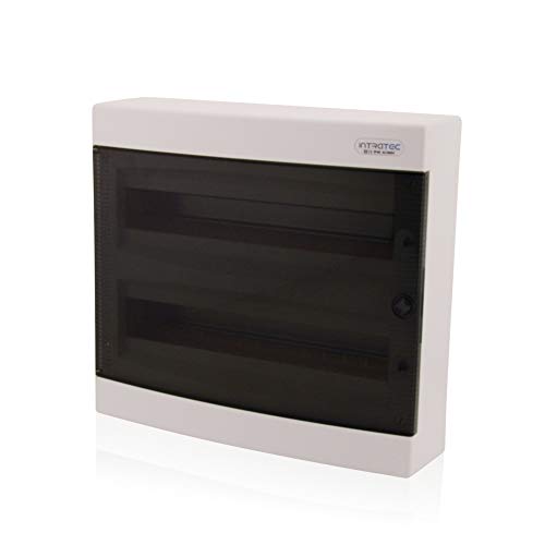 ‎Intratec Sicherungskasten Aufputz, IP40 – Verteilerkasten Gehäuse innen, Verteilerkasten mit transparenter Tür für Trockenraum-Installation, 2-reihig, 36 Module, 361 x 396 x 112 mm, Weiß von intratec 100% Shopping