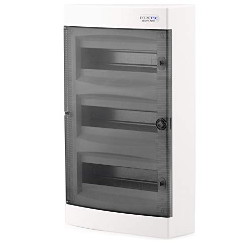 ‎Intratec Sicherungskasten Aufputz, IP40 – Verteilerkasten Gehäuse innen, Verteilerkasten mit transparenter Tür für Trockenraum-Installation, 3-reihig, 36 Module, 485 x 287 x 112 mm, Weiß von intratec 100% Shopping