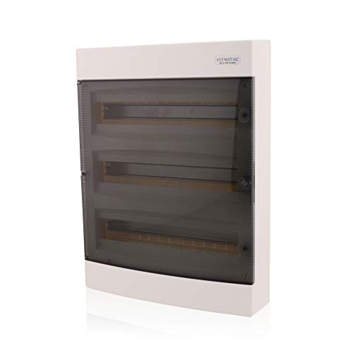 ‎Intratec Sicherungskasten Aufputz, IP40 – Verteilerkasten Gehäuse innen, Verteilerkasten mit transparenter Tür für Trockenraum-Installation, 3-reihig, 54 Module, 526 x 396 x 112 mm, Weiß von intratec 100% Shopping