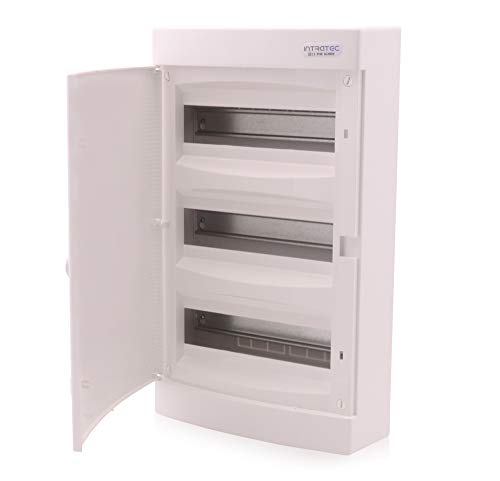 Intratec Sicherungskasten Aufputz, IP40 – Verteilerkasten Gehäuse innen, Verteilerkasten mit weißer Tür für Trockenraum-Installation, 3-reihig, 36 Module, 485 x 287 x 112 mm, Weiß Intratec Sicherungskasten Aufputz, IP40 – Verteilerkasten Gehäuse innen, Verteilerkasten mit weißer Tür für Trockenraum-Installation, 3-reihig, 36 Module, 485 x 287 x 112 mm, Weiß von intratec 100% Shopping