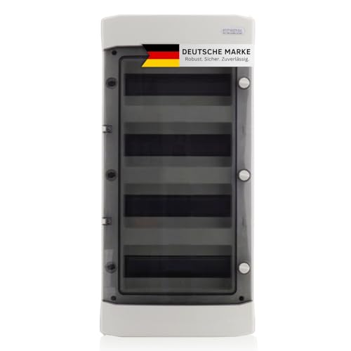 Sicherungskasten Feuchtraum-Verteiler Aufputz 4-reihig in Grau 48 TE IP65 mit transparenter Tür Stromverteiler Verteilerkasten Schaltkasten Aufputzverteiler Sicherungskasten Feuchtraum-Verteiler Aufputz 4-reihig in Grau 48 TE IP65 mit transparenter Tür Stromverteiler Verteilerkasten Schaltkasten Aufputzverteiler von intratec 100% Shopping