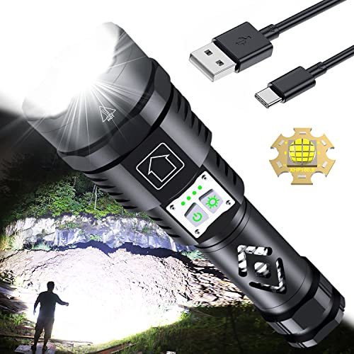 inverkey LED Taschenlampe Extrem Hell 150000 Lumen, USB Wiederaufladbare Taschenlampen, XHP160.5 Taktische Taschenlampe mit 6 Lichtmodi, IP67 Wasserdicht für Outdoor Camping Notfälle von inverkey