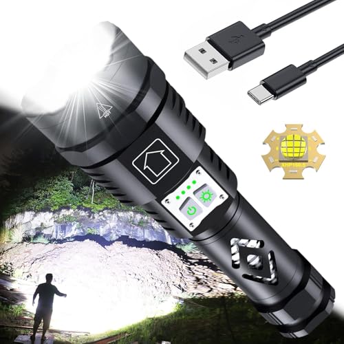 inverkey LED Taschenlampe Extrem Hell 150000 Lumen, USB Wiederaufladbare Taschenlampen, XHP160.5 Taktische Taschenlampe mit 6 Lichtmodi, IP67 Wasserdicht für Outdoor Camping Notfälle von inverkey