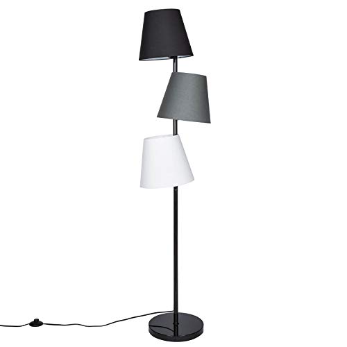 3-flammige Retro Design Stehlampe LEVELS 163cm schwarz grau Leinen 3 Schirme Stehleuchte Wohnzimmerlampe von Invicta Interior