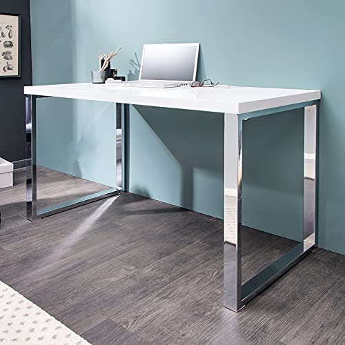 Design Laptoptisch White Desk 120x60 cm Hochglanz weiß Schreibtisch Tisch Bürotisch von Invicta Interior