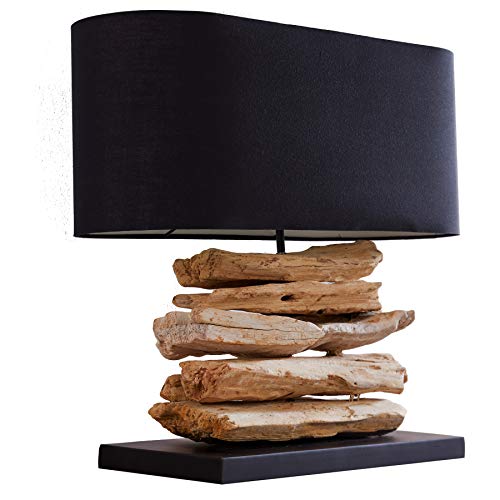 Design Treibholz Lampe RIVERINE Tischleuchte mit schwarzem Schirm Handarbeit von Invicta Interior