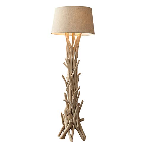 invicta INTERIOR Design Treibholz Stehlampe WILD NATURE 155 cm sand mit hochwertigem Natur Leinen Schirm Massivholz Stehleuchte Lampenschirm aus Leinenstoff von invicta INTERIOR