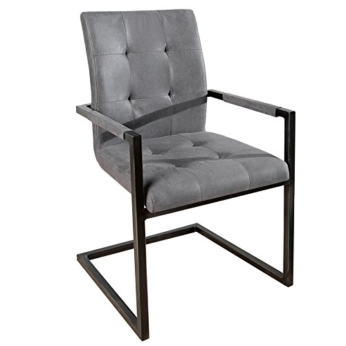 invicta INTERIOR riess-Ambiente.de Design Freischwinger Stuhl Oxford Vintage grau mit Armlehne Eisengestell | eleganter Esszimmerstuhl von invicta INTERIOR