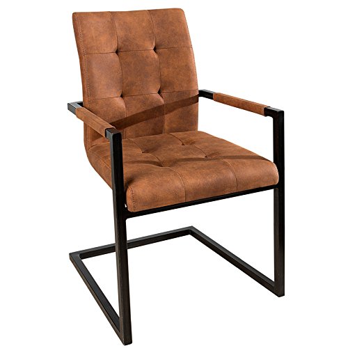 invicta INTERIOR riess-Ambiente.de Design Freischwinger Stuhl Oxford Vintage braun mit Armlehne Eisengestell | eleganter Esszimmerstuhl von invicta INTERIOR