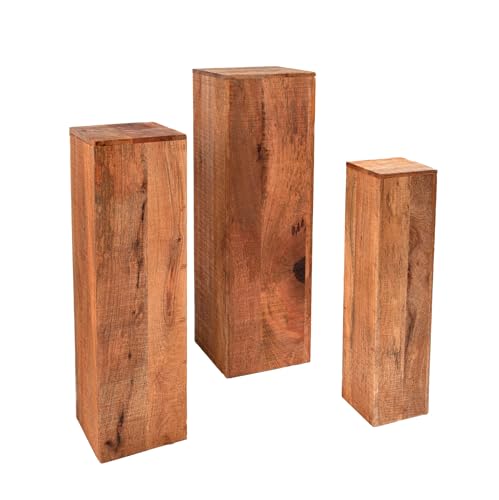 Invicta Interior Design Säule 3er Set MAKASSAR 80cm Mangoholz Handarbeit Dekosäulen Beistelltisch Tische von Invicta Interior