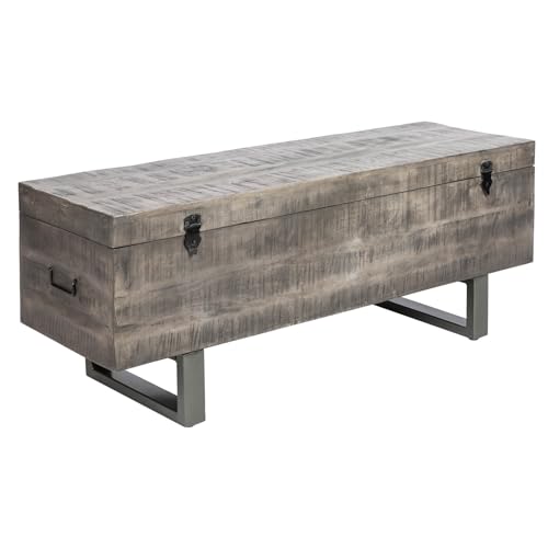 Invicta Interior Industrial Truhenbank Factory LOFT 115cm Mangoholz grau Sitzbank mit Stauraum Holzbank Truhe von Invicta Interior