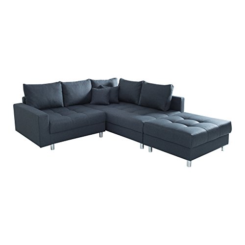 Invicta Interior Moderne Ecksofa Kent 220cm anthrazit Federkern inkl. Hocker und Kissen Ottomane beidseitig aufbaubar Sofa Schlafsofa Schlafcouch Couch Wohnlandschaft Eckcouch von Invicta Interior