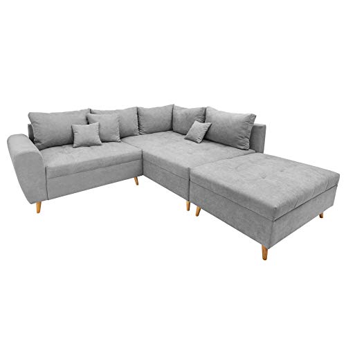 Invicta Interior Design Ecksofa Scandinavia 250cm hellgrau Nosag-Polsterung mit Hocker und Kissen Sofa Eckcouch Couch von Invicta Interior