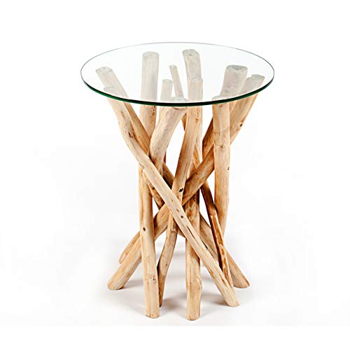 Invicta Interior Design Teakholz Couchtisch Beistelltisch Driftwood mit Glasplatte rund Glastisch Wohnzimmertisch von Invicta Interior