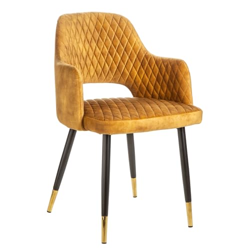 invicta INTERIOR Eleganter Stuhl Paris senfgelb Samt Ziersteppung und goldene Fußkappen Esszimmerstuhl Armlehnstuhl von invicta INTERIOR