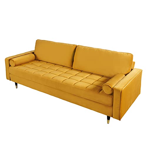 Invicta Interior Elegantes Design 3er Sofa Cozy Velvet 220cm senfgelb Samt Federkern Couch Dreisitzer von Invicta Interior