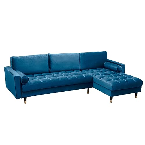 Invicta Interior Elegantes Ecksofa Cozy Velvet 260cm dunkelblau Samt Federkern 3er-Sofa Samtoptik Eckcouch Sofa Couch von Invicta Interior