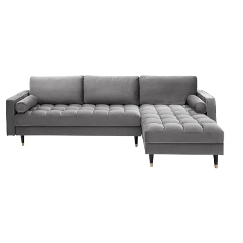 Invicta Interior Elegantes Ecksofa Cozy Velvet 260cm grau Samt Federkern 3er-Sofa Samtoptik Eckcouch Sofa Couch von Invicta Interior