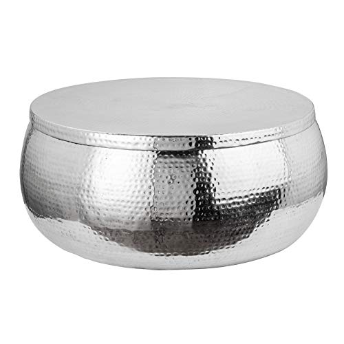 invicta INTERIOR Handgefertigter Couchtisch Orient Storage 70cm Silber Hammerschlag Design mit Stauraum Tisch Wohnzimmertisch von invicta INTERIOR