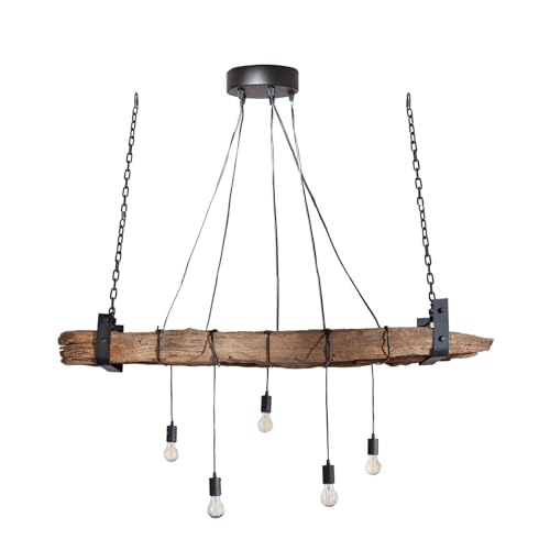 invicta INTERIOR Industrial 5-flammige Hängelampe Barracuda 152cm recyceltes Massivholz höhenverstellbar mit 5 Leuchten Hängeleuchte Balken Pendelleuchte Holzbalken von invicta INTERIOR