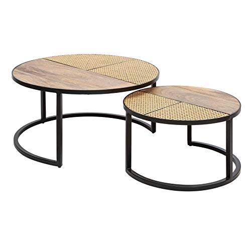 invicta INTERIOR Industrial Couchtisch 2er Set Vienna Lounge 70cm rund Mangoholz mit Wienergeflecht Wohnzimmertisch Tische Satztische von invicta INTERIOR