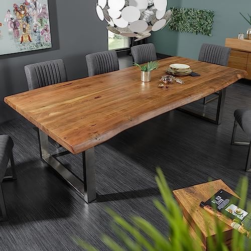 Invicta Interior Massiver Baumstamm Esstisch Mammut Nature 200cm Akazie 6cm Tischplatte Edelstahlbeine Konferenztisch Tisch Massivholz von Invicta Interior