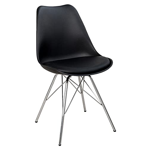 Invicta Interior Retro Designklassiker Stuhl Scandinavia MEISTERSTÜCK schwarz mit Stuhlbeinen aus Chrom Esszimmerstuhl von invicta INTERIOR