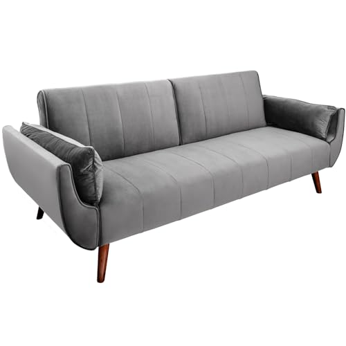 invicta INTERIOR Retro Schlafsofa DIVANI 220cm Silbergrau Samt 3er Sofa mit Bettfunktion Schlafcouch Schlaffunktion Couch von invicta INTERIOR