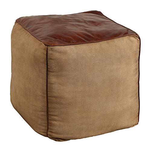 Invicta Interior Retro Sitzpouf Mustang 53cm Lederbezug mit Leinen Sitzwürfel Pouf Sitzhocker von Invicta Interior