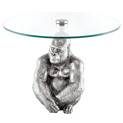 invicta INTERIOR Runder Couchtisch Wildlife Kong - 60cm - Silber - Metall Glas Gorilla Tisch Skulptur handgefertigt von invicta INTERIOR