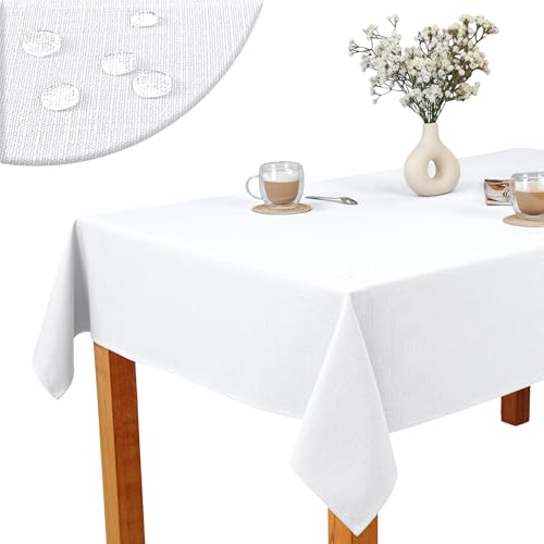 invitta Baumwoll-Polyester-Tischdecke Weiß 80x140 cm, Elegante Leinenoptik, Fleckabweisend, Hochwertige Baumwoll-Polyester-Mischung 230g/m², Pflegeleicht, O1-P130 von invitta
