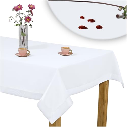 invitta Tischdecke Classic Elegance Weiß 140x360 cm, Uni Glatt Elegant mit 5 cm Kuvertsaum Fleckabweisend mit Lotuseffekt 100% Polyester, O5 H200 2000 von invitta