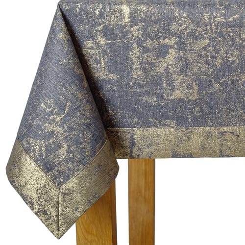 invitta Tischdecke Grau Gold 140x220 - modernes Tischtuch aus Polyester mit Goldakzenten, wasserabweisend mit Lotuseffekt, hochwertiger Kuvertsaum 5 cm, Fleckschutz, pflegeleicht - O5-6112-2502-Z von invitta