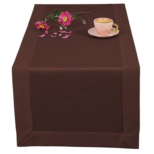 invitta Tischläufer Classic Elegance Schokoladenbraun 40x80 cm, Uni Glatt Elegant mit 5 cm Kuvertsaum Fleckabweisend mit Lotuseffekt 100% Polyester, O5 H200 357 von invitta