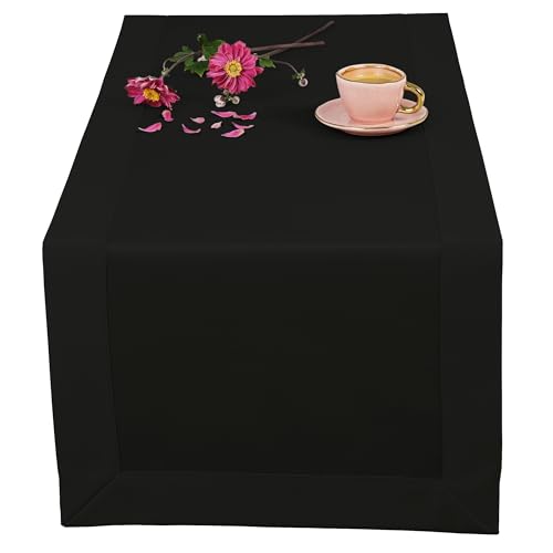 invitta Tischläufer Classic Elegance Schwarz 40x80 cm, Uni Glatt Elegant mit 5 cm Kuvertsaum Fleckabweisend mit Lotuseffekt 100% Polyester, O5 H200 3963 von invitta