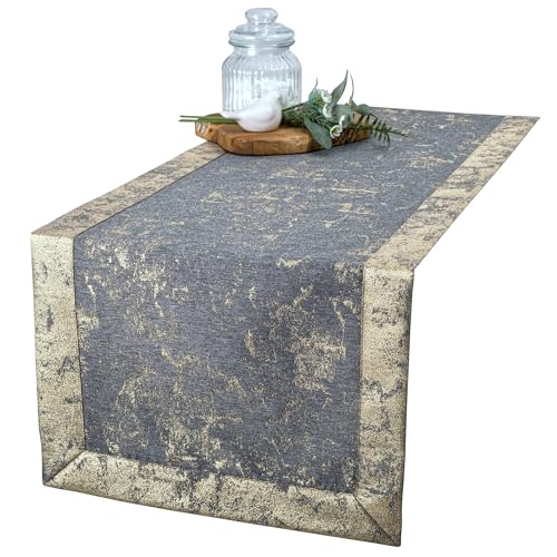 invitta Tischläufer Grau Gold 40x160 cm – modern aus Polyester mit Goldakzenten, wasserabweisend mit Lotuseffekt, hochwertiger Kuvertsaum 5 cm, Fleckschutz, pflegeleicht - O5-6112-2502-Z von invitta