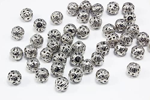 INWARIA Filigran Perlen Metallperlen Ø 10mm 50 Stück Kugel Zwischenperlen, S1/1 (Silberfarben) von inwaria