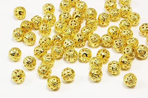 INWARIA Filigran Perlen Metallperlen Ø 10mm 50 Stück Kugel Zwischenperlen, S1/1 (Goldfarben) von inwaria